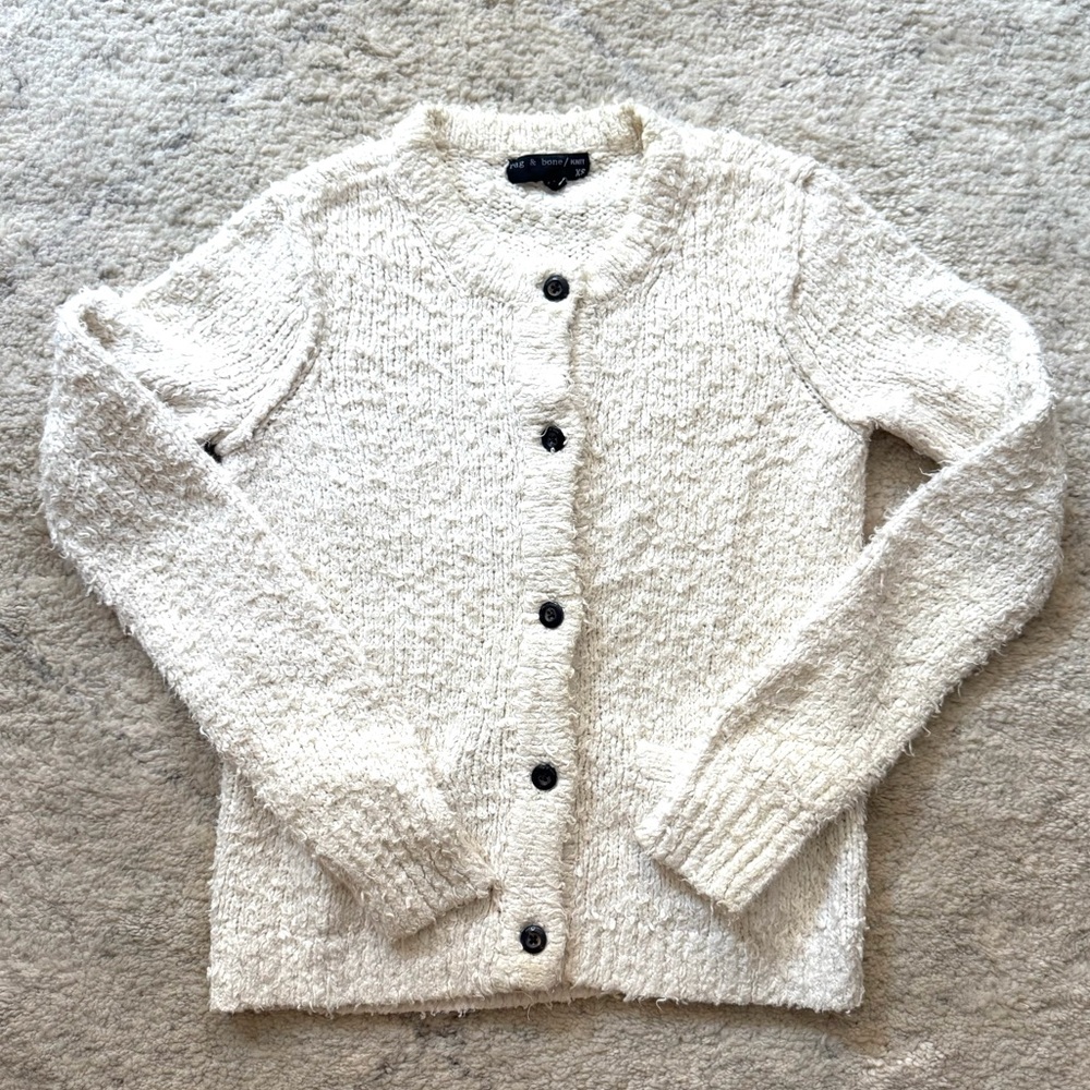 Rag & Bome Cream Textured Long-Sleeve Cardigan Crewneck Sweater